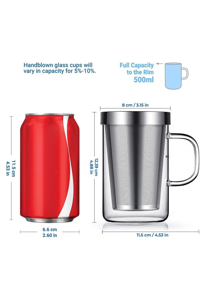 1Chase Borosilicate Glass Tea Cup with Stainless Steel Infuser and Lid, 500 ML  - Image 3
