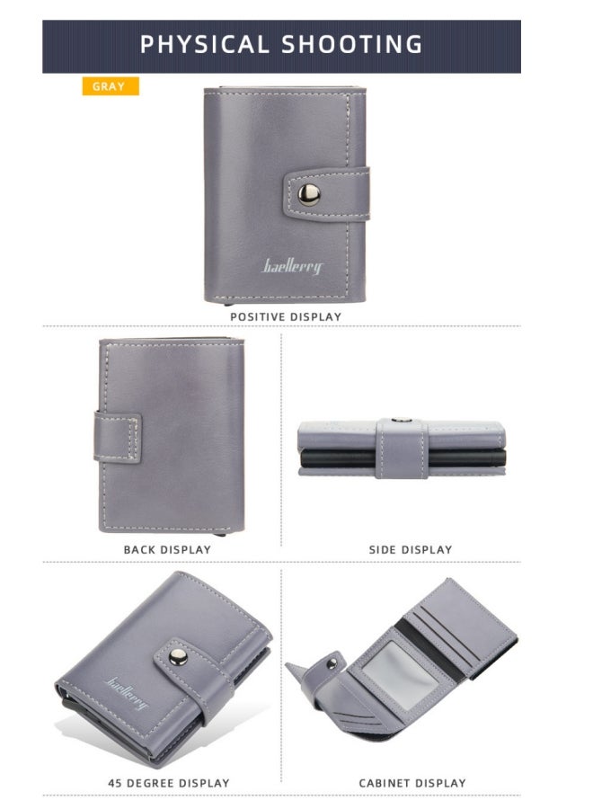 بايلليري حامل بطاقات رجالي من BAELLERRY حامل بطاقات أوتوماتيكي أوروبي وأمريكي، حامل بطاقات بإبزيم رمادي - Image 3