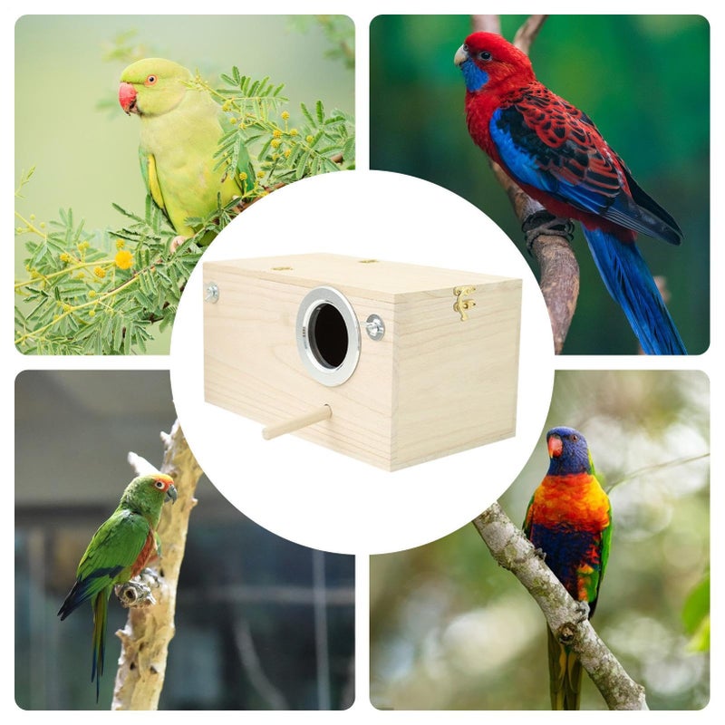 Natural Wood Bird House 24 5x13x13cm for Lovebirds Finches Parrots Macaws - Image 5