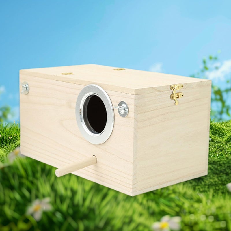 Natural Wood Bird House 24 5x13x13cm for Lovebirds Finches Parrots Macaws - Image 4