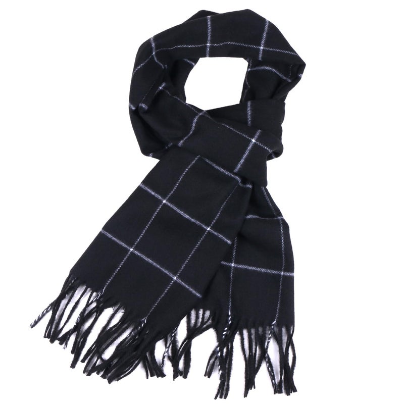 TZ Promise Men Women Tartan Plaid Check Stewart Scottish Soft Warm Winter Cashmere Feel Scarf (Black/White(27)) - Image 1