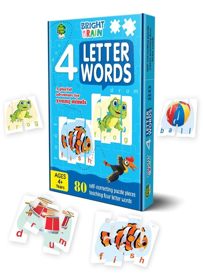 THE BOOK TREE Bright Brain 4 Letter Words Puzzle - Learn to Spell 20 Four Letter Words 80 Pieces- Beautiful Colorful Pictures (Age 4+), Gift Box By Majestic Book Club, for Kid - Image 1