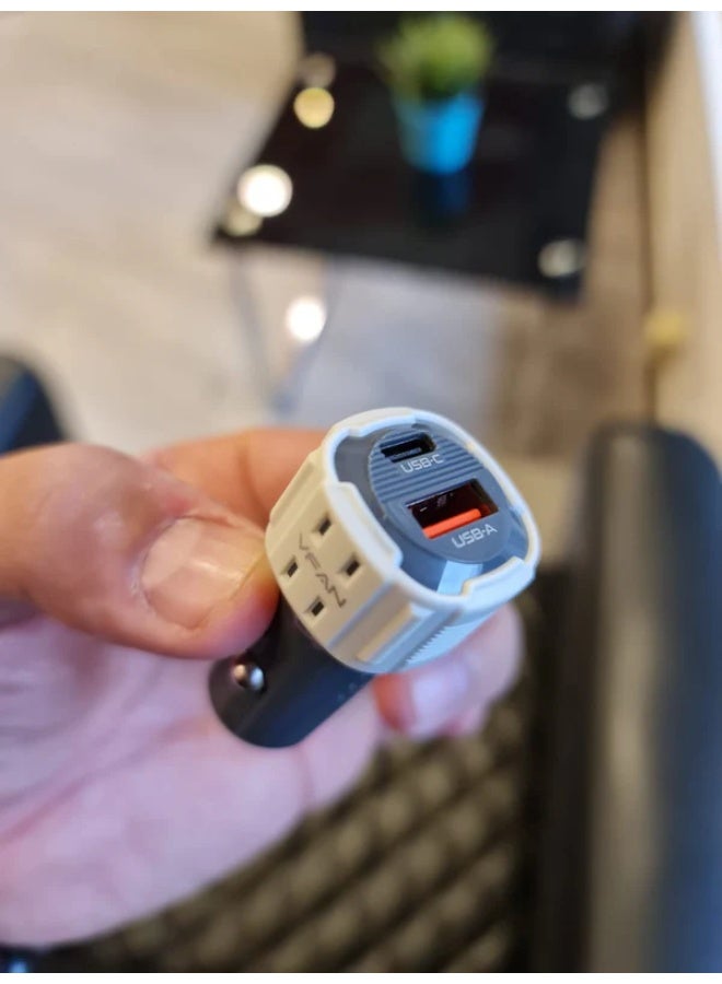 شاحن سيارة VFAN C15 فائق السرعة بقدرة 38 واط بتقنية PD، محول شحن بمنفذين USB-C و USB-A، تصميم مدمج للشحن السريع متوافق مع آيفون وسامسونج وآيباد والمزيد