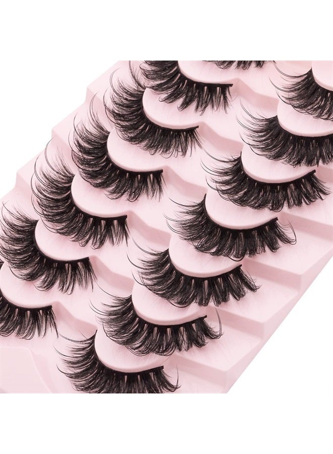 DYSILK 7 Pairs 8D Lashes Faux Mink Eyelashes Long Wispy Fluffy Natural Look False Eyelashes Long Lashes Pack Mink Lashes Soft Reusable Eye Lashes | Drama 18mm