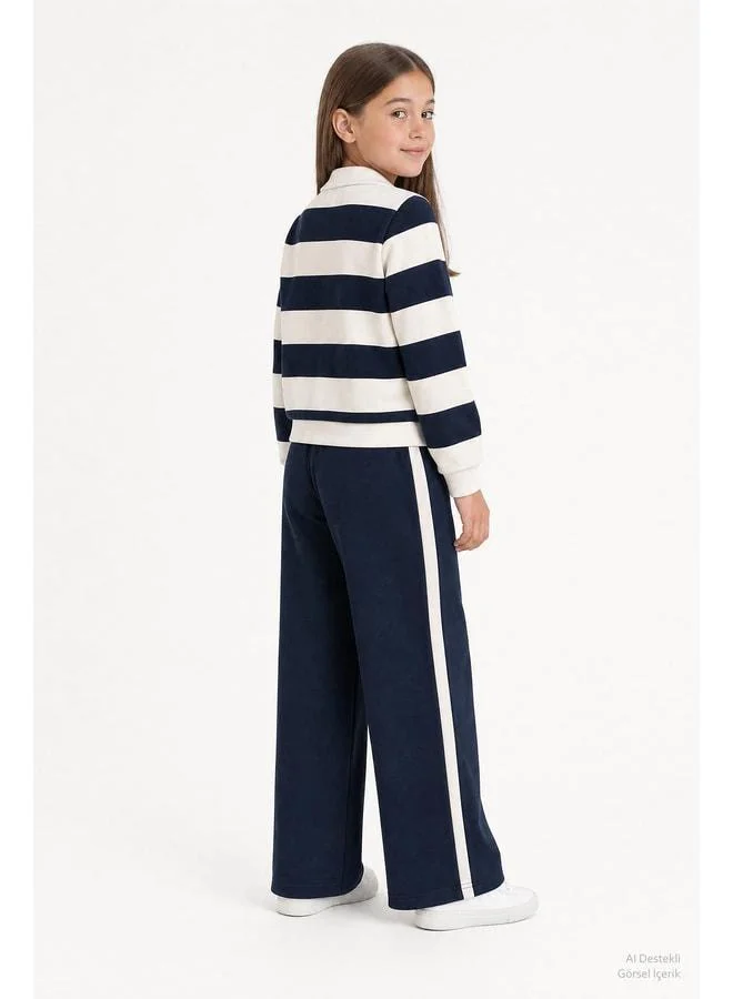 Perendi Girl's Striped Sweatshirt and Wide-leg Jogger Set.