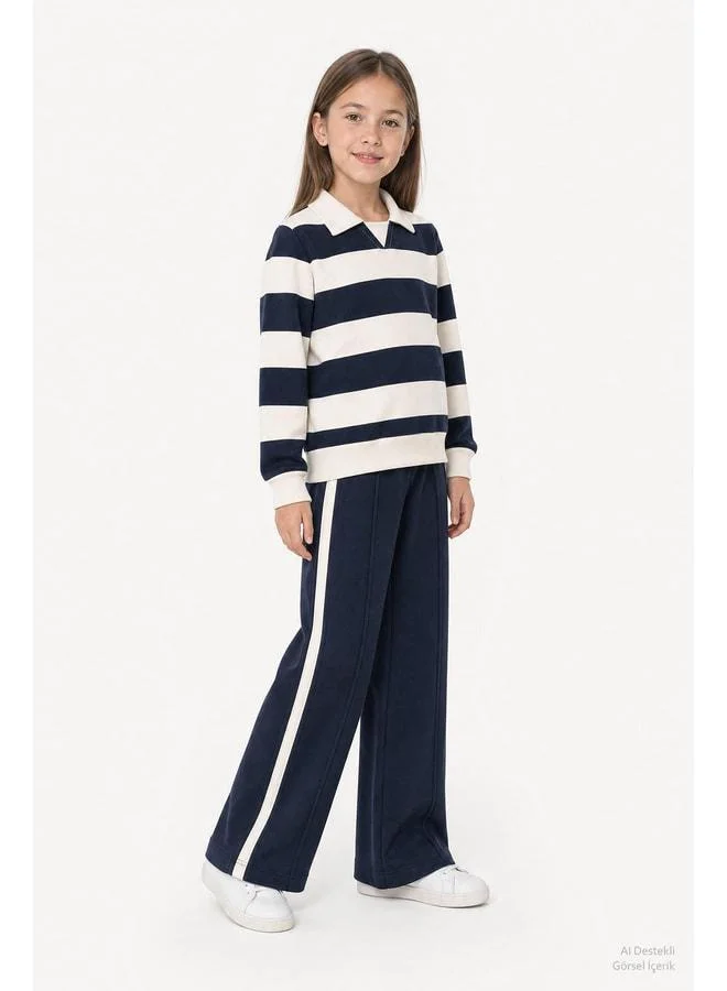 Perendi Girl's Striped Sweatshirt and Wide-leg Jogger Set.