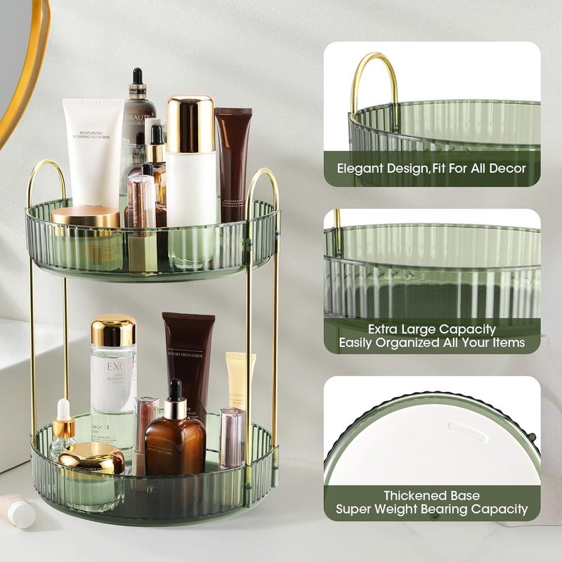ZODZE 360 Rotating Makeup Organizer Large Capacity Bathroom Organizer Countertop 2 Tiers Make Up Organizers and Storage for Vanity for Perfume Skincare Cosmetics Lipsticks Green 2 Tier - Image 3