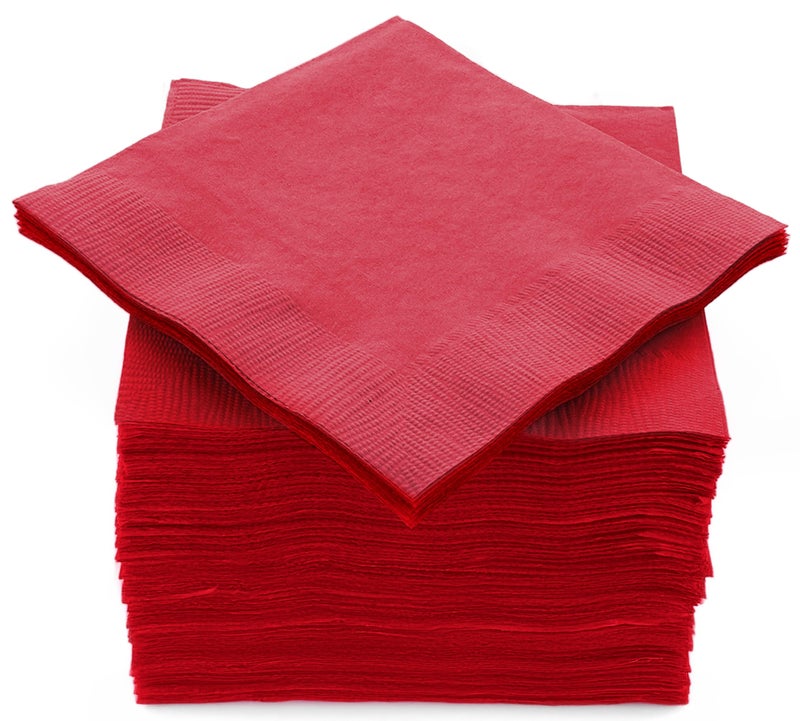 100 Pack Red Beverage Napkins Big Party Pack 2 Ply Ideal for Wedding Party Birthday Dinner Lunch Cocktails 5 x 5 by Amcrate