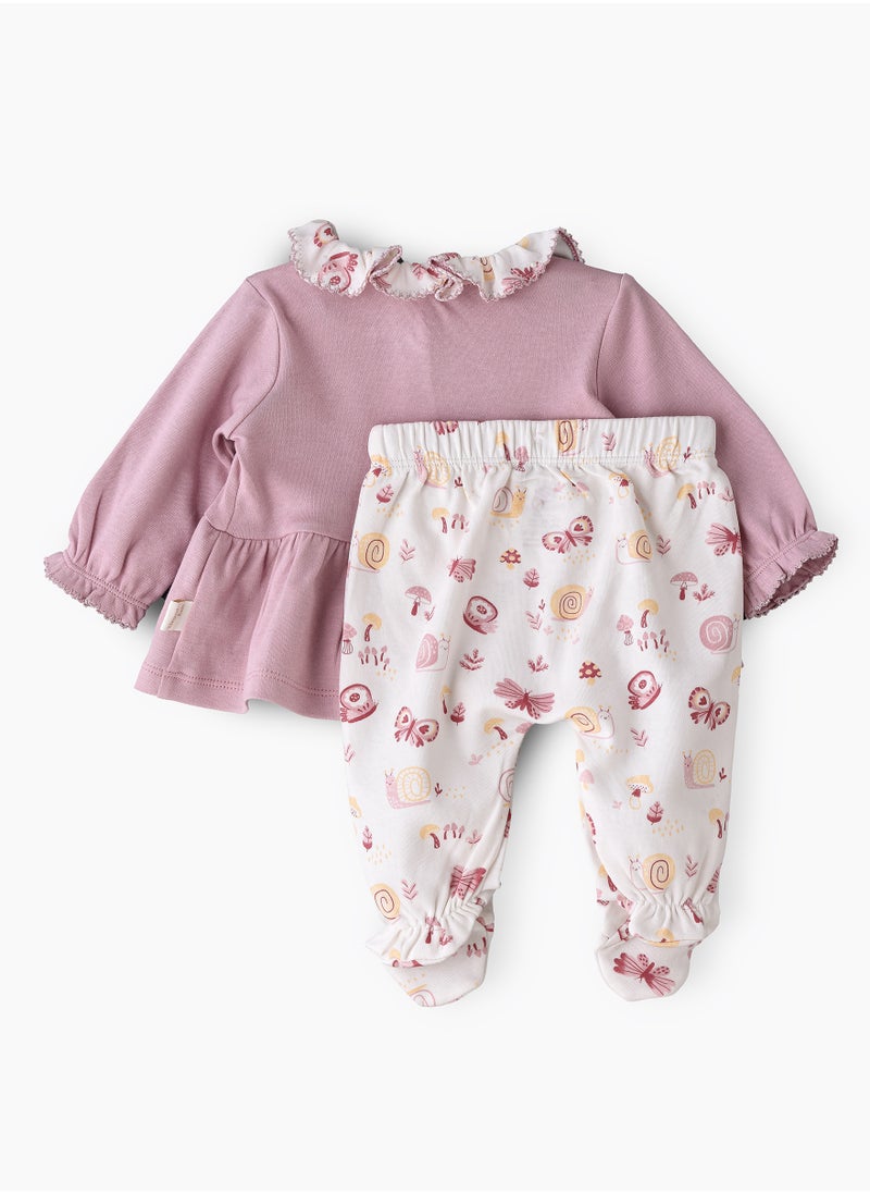 Elegant Kids - Girls' Long Sleeve Layered Collar Romper with Peplum Cardigan - Image 1