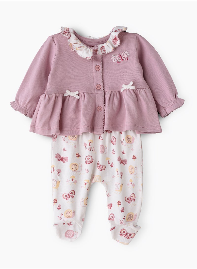 Elegant Kids - Girls' Long Sleeve Layered Collar Romper with Peplum Cardigan - Image 1