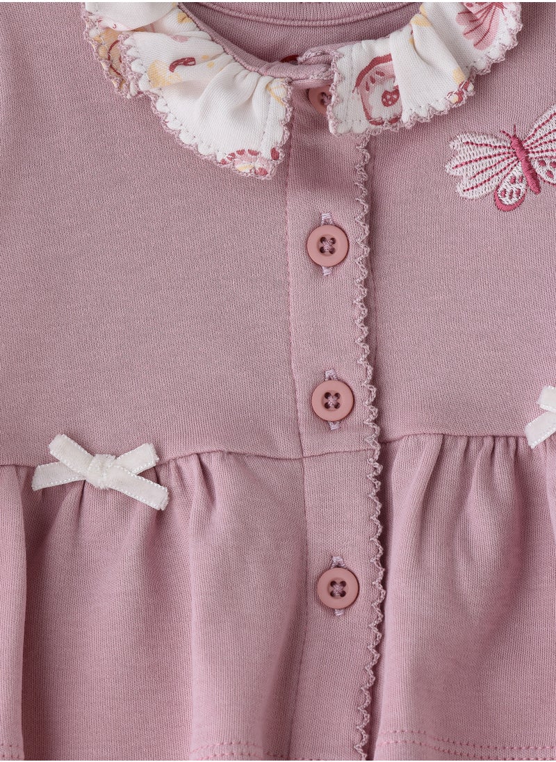 Elegant Kids - Girls' Long Sleeve Layered Collar Romper with Peplum Cardigan - Image 1