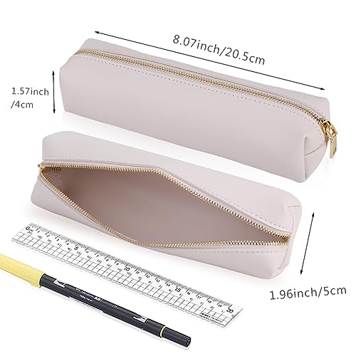 Oyachic White Pencil Case,Small Pencil Pouch, Long Leather Cute Aesthetic Makeup Pen Bag - Image 3