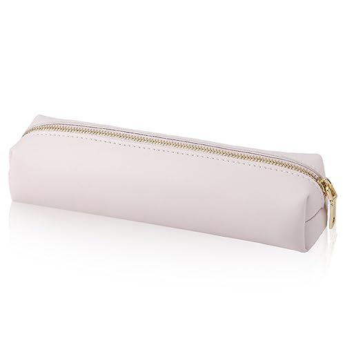 Oyachic White Pencil Case,Small Pencil Pouch, Long Leather Cute Aesthetic Makeup Pen Bag - Image 1