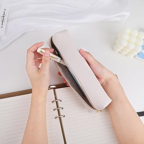 Oyachic White Pencil Case,Small Pencil Pouch, Long Leather Cute Aesthetic Makeup Pen Bag - Image 5