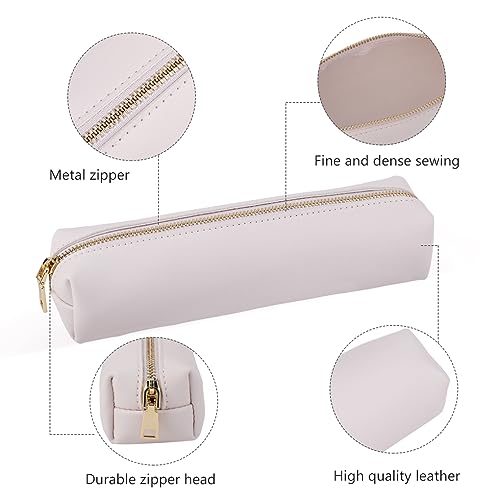 Oyachic White Pencil Case,Small Pencil Pouch, Long Leather Cute Aesthetic Makeup Pen Bag - Image 4
