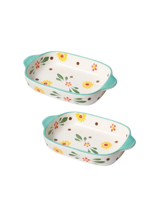 OLWICK أطباق خبز سيراميك مستطيلة OLWICK®، أطباق كسرولة للفرن، صواني لازانيا عميقة مع مقابض للمطبخ، 600 مل، عبوة من 2، أخضر فاتح - Image 1