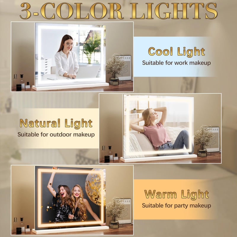 ROLOVE 23x18 Inch Lighted Vanity Mirror, 3-Color Dimmable LED & Touch Control - Large Makeup Mirror for Dressing Room (Wall/Tabletop Mount) - Image 4