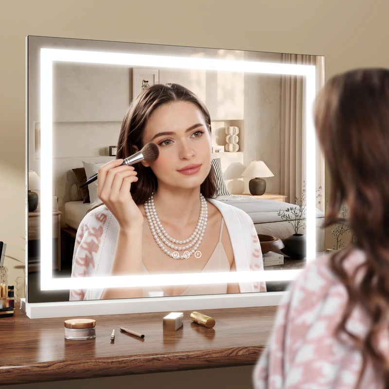 ROLOVE 23x18 Inch Lighted Vanity Mirror, 3-Color Dimmable LED & Touch Control - Large Makeup Mirror for Dressing Room (Wall/Tabletop Mount) - Image 2