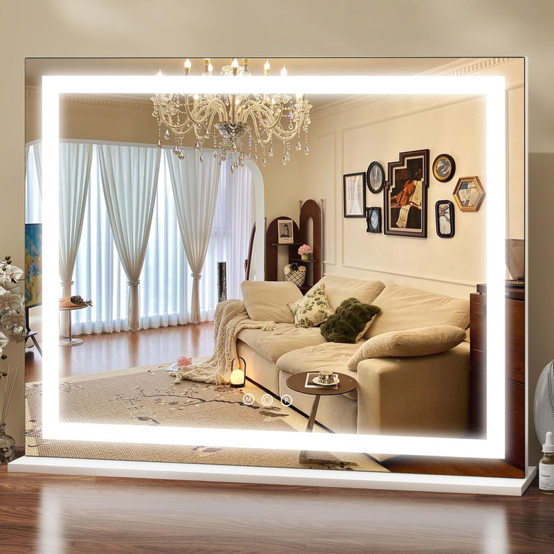 ROLOVE 23x18 Inch Lighted Vanity Mirror, 3-Color Dimmable LED & Touch Control - Large Makeup Mirror for Dressing Room (Wall/Tabletop Mount) - Image 1