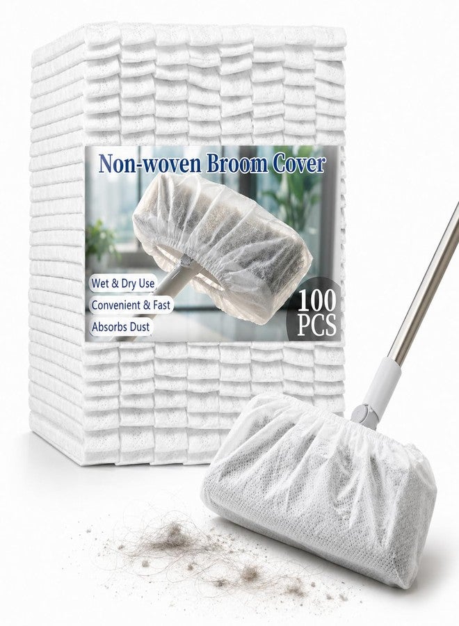 RAINFLOW Disposable Broom Cover Dust Wipes - 100PC Non-Woven Floor Cleaning Covers with Double Elastic Fit for Pet Hair Removal Broom, Sweep Mop, Household Cleaning Tools - Image 1