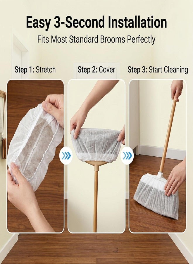 RAINFLOW Disposable Broom Cover Dust Wipes - 100PC Non-Woven Floor Cleaning Covers with Double Elastic Fit for Pet Hair Removal Broom, Sweep Mop, Household Cleaning Tools - Image 5