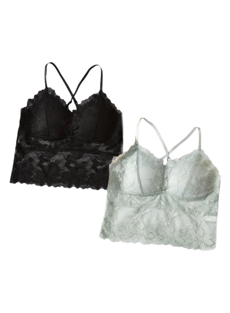 2-Pieces Women Cross Back Lace Bra  - Image 1