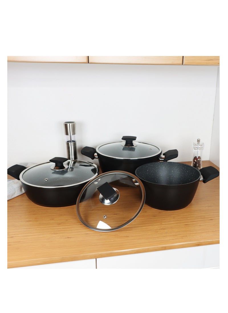 Serenk Serenk Excellence Non Stick Pots and Pans Set, 7 Pieces Granite Cookware Set with Induction Base, Non Toxic Deep and Flat Pots, Dishwasher Safe, PFOA Free, 7.8” - 9.4” - 10.2” - 10.2”  - Image 2