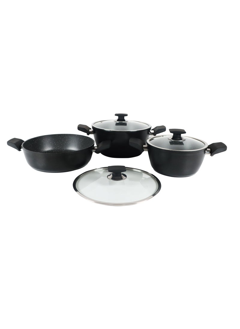 Serenk Serenk Excellence Non Stick Pots and Pans Set, 7 Pieces Granite Cookware Set with Induction Base, Non Toxic Deep and Flat Pots, Dishwasher Safe, PFOA Free, 7.8” - 9.4” - 10.2” - 10.2”  - Image 1