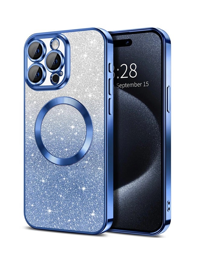 iPhone 15 Pro Case Clear Magnetic Glitter Phone Cases [Compatible with MagSafe] Full Camera Lens Protector Slim Gradient Sparkle Luxury Plating Shockproof Protective Cover Women