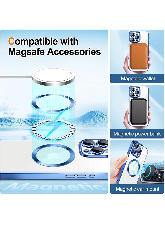 iPhone 15 Pro Case Clear Magnetic Glitter Phone Cases [Compatible with MagSafe] Full Camera Lens Protector Slim Gradient Sparkle Luxury Plating Shockproof Protective Cover Women