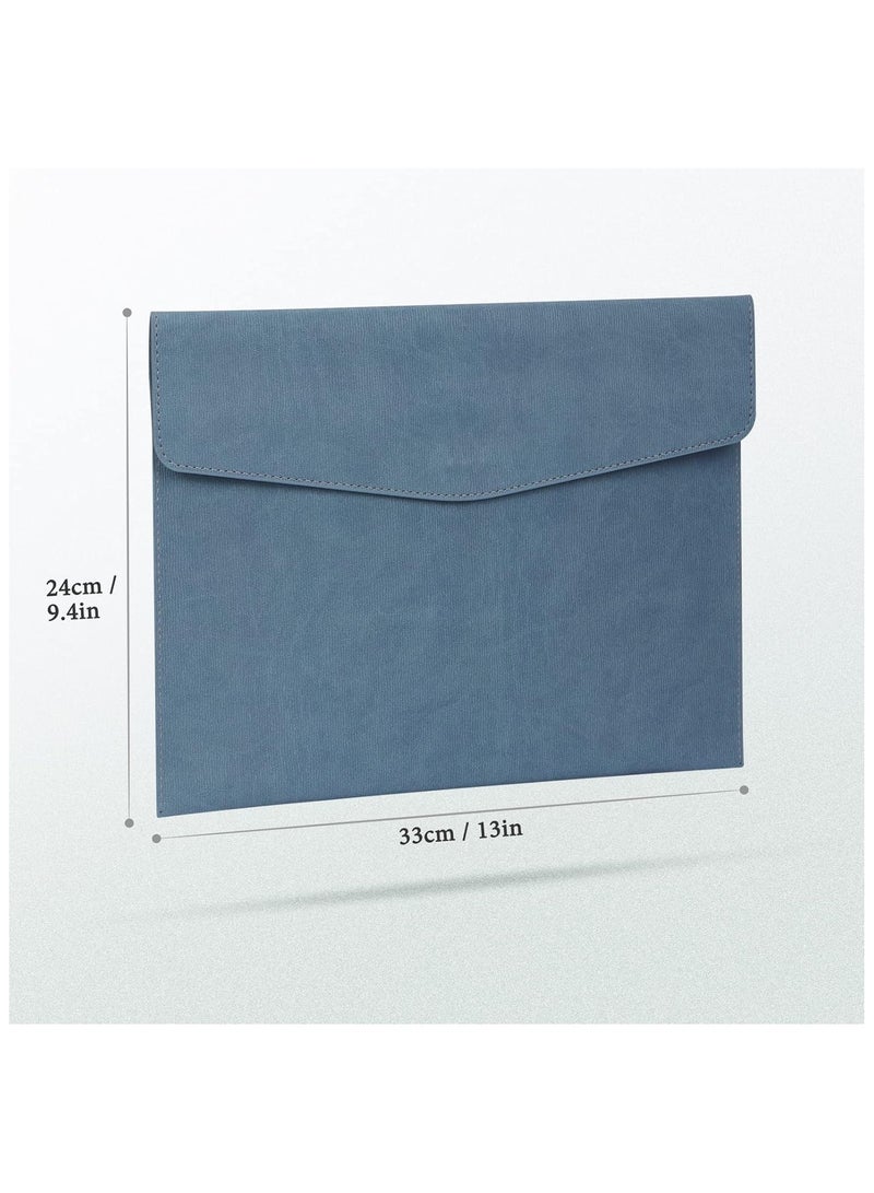 File Folder, PU Leather A4 Document Holder File Organizer Filing Envelope Portfolio Case Tablet Sleeve with Magnetic Snap Closure for Home School Office Stationery (Blue) - Image 2