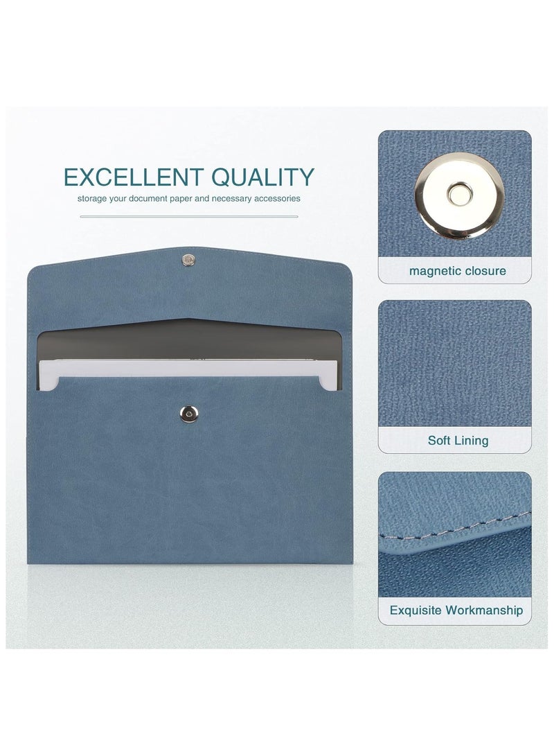 File Folder, PU Leather A4 Document Holder File Organizer Filing Envelope Portfolio Case Tablet Sleeve with Magnetic Snap Closure for Home School Office Stationery (Blue) - Image 3
