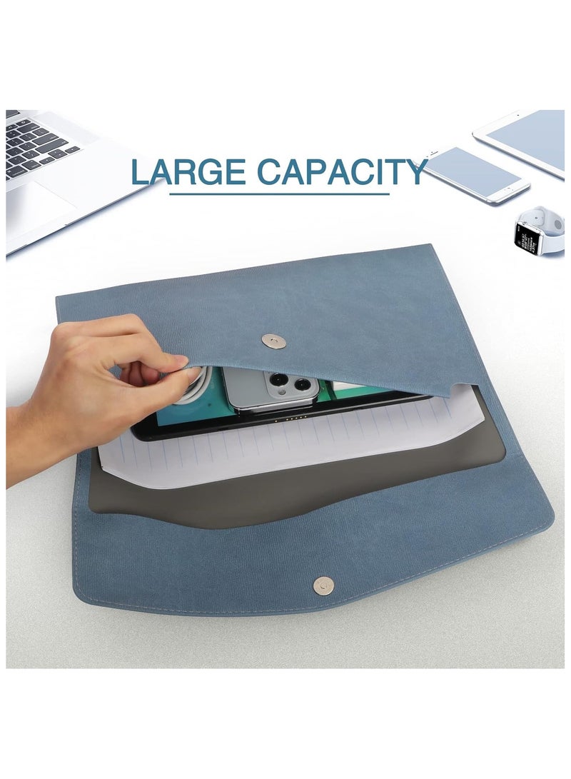 File Folder, PU Leather A4 Document Holder File Organizer Filing Envelope Portfolio Case Tablet Sleeve with Magnetic Snap Closure for Home School Office Stationery (Blue) - Image 4