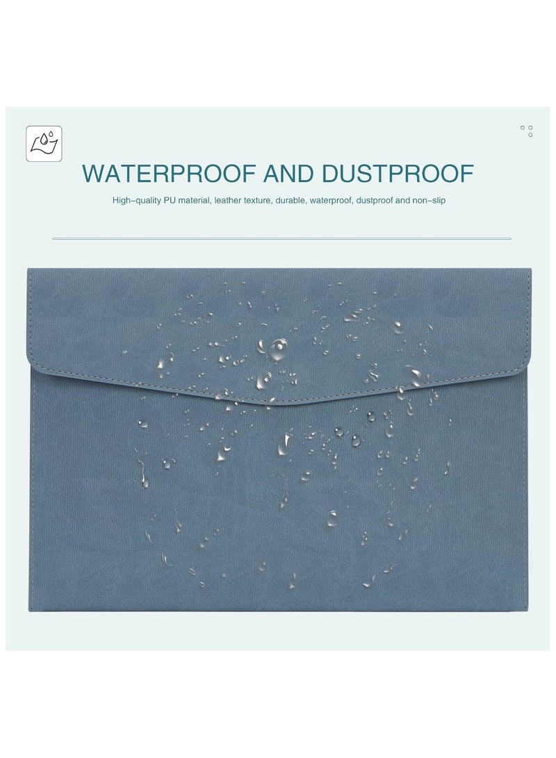 File Folder, PU Leather A4 Document Holder File Organizer Filing Envelope Portfolio Case Tablet Sleeve with Magnetic Snap Closure for Home School Office Stationery (Blue) - Image 5