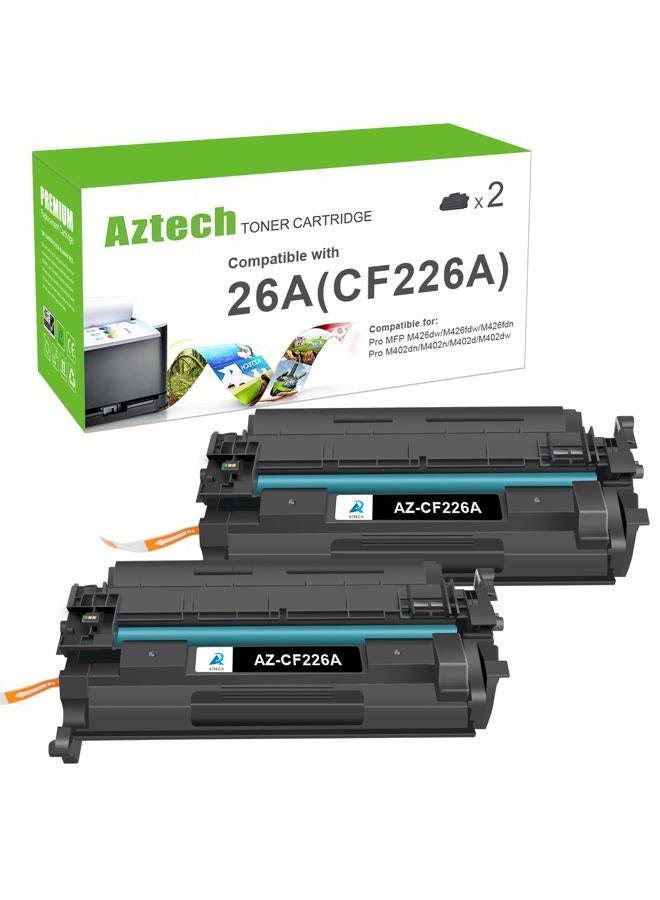 Aztech 26A CF226A Toner Cartridge 2 Pack Compatible Replacement for HP LaserJet 26A CF226A 26X CF226X Pro M402dn M402n M402dw Pro MFP M426fdw M426fdn M426dw Series Printer Ink High Yield Black - Image 1