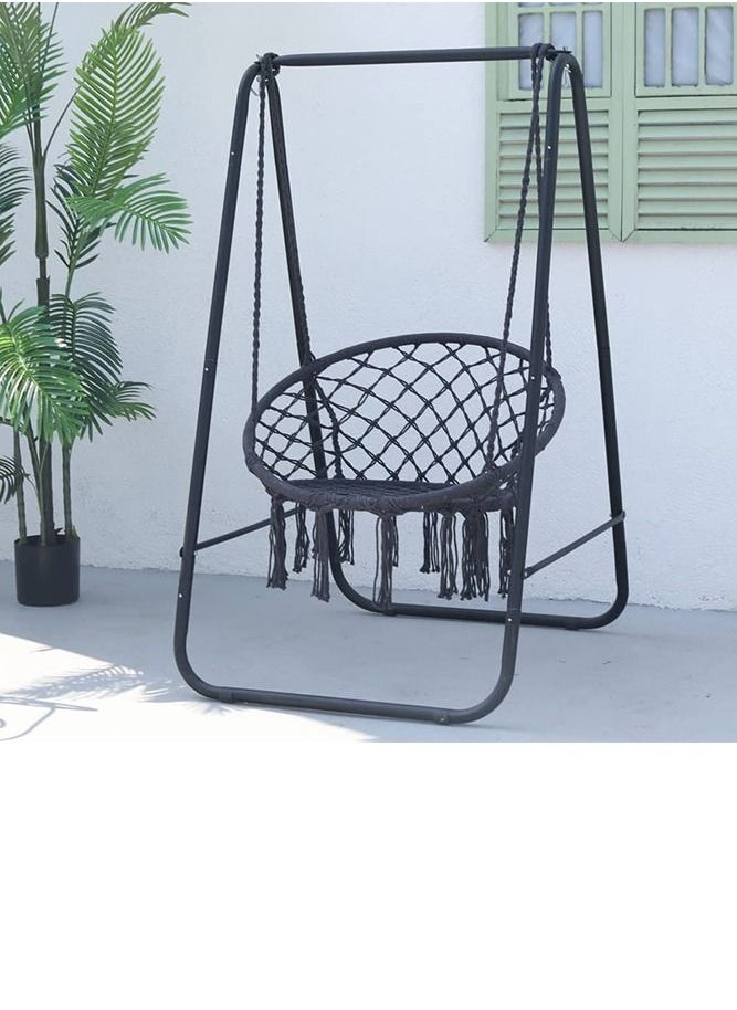 Max Strength - Strength Hammock Chair Macrame Hammock Included Heavy Duty Stand Max330Lbs (Grey) - Image 1