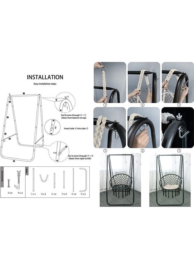 Max Strength - Strength Hammock Chair Macrame Hammock Included Heavy Duty Stand Max330Lbs (Grey) - Image 1