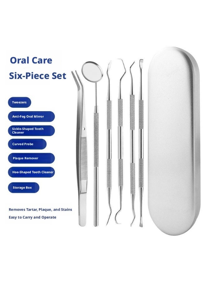 6 Piece Dental Cleaning Tool Set Stainless Steel Teeth Cleaning Kit Dental Scaler Plaque Tartar Remover with Oral Mirror and Probe for Home Oral Care Travel Use - Image 2