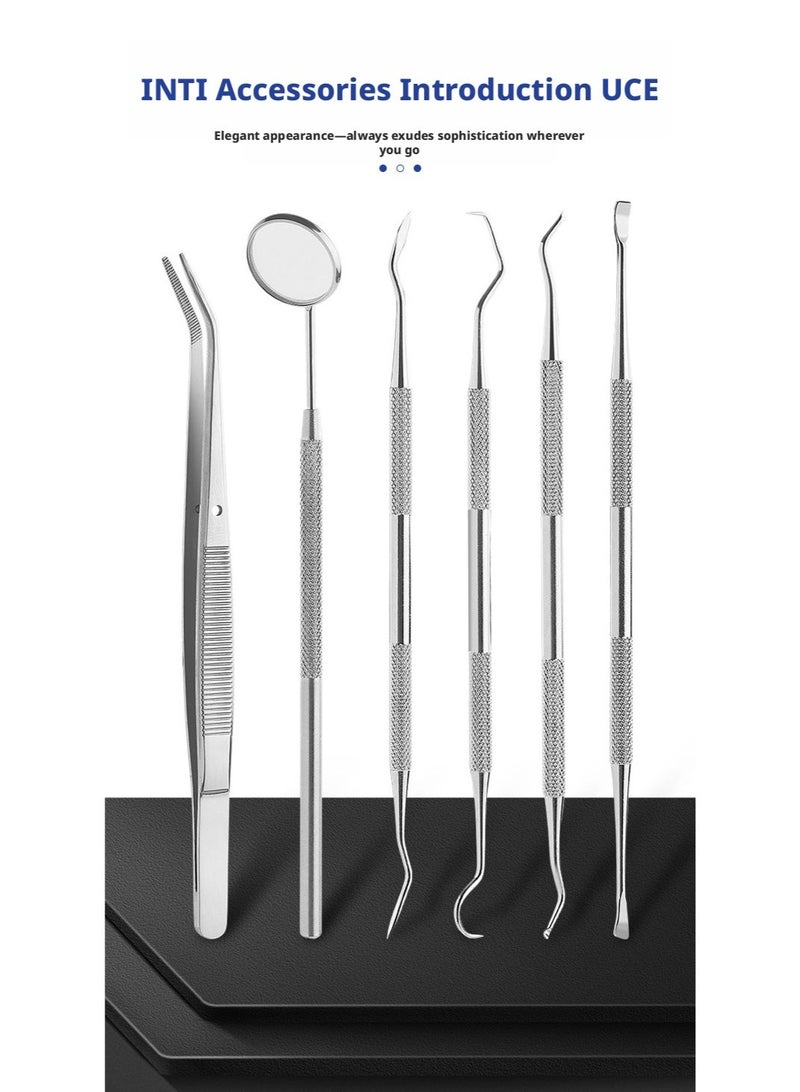 6 Piece Dental Cleaning Tool Set Stainless Steel Teeth Cleaning Kit Dental Scaler Plaque Tartar Remover with Oral Mirror and Probe for Home Oral Care Travel Use - Image 5