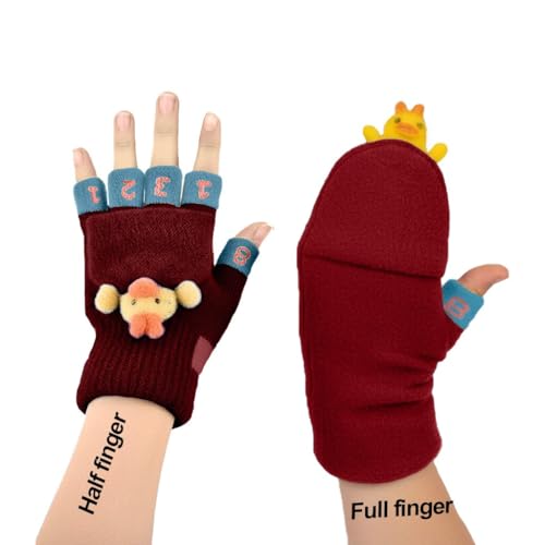 SOLDTRUE Half Finger Gloves Winter Warm Glove Christmas Fingerless Glove Thermal Fingerless Magic Warm Gloves Fashion Cute Soft Flip Top Gloves(Age 3-7 Years)(Pair of 1)(Red) - Image 1