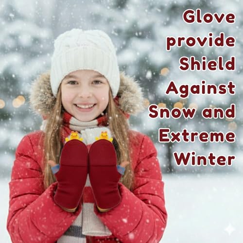 SOLDTRUE Half Finger Gloves Winter Warm Glove Christmas Fingerless Glove Thermal Fingerless Magic Warm Gloves Fashion Cute Soft Flip Top Gloves(Age 3-7 Years)(Pair of 1)(Red) - Image 5