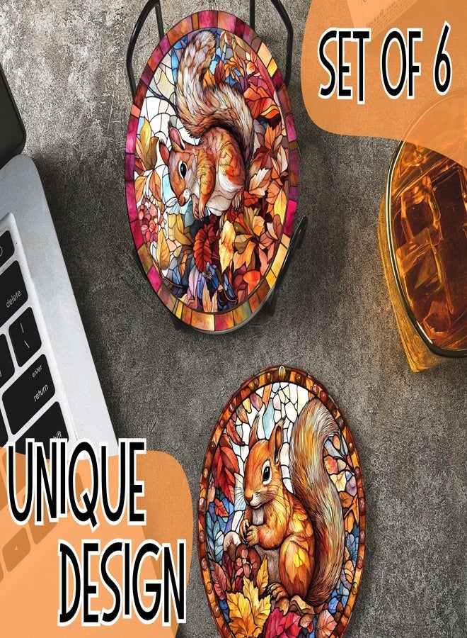 Onebttl Squirrel Gifts for Women, Squirrel Gifts for Sqirrel Lover Merch Coaster, Set of 6, Ceramic, Absorbent with Cork Base - Image 2