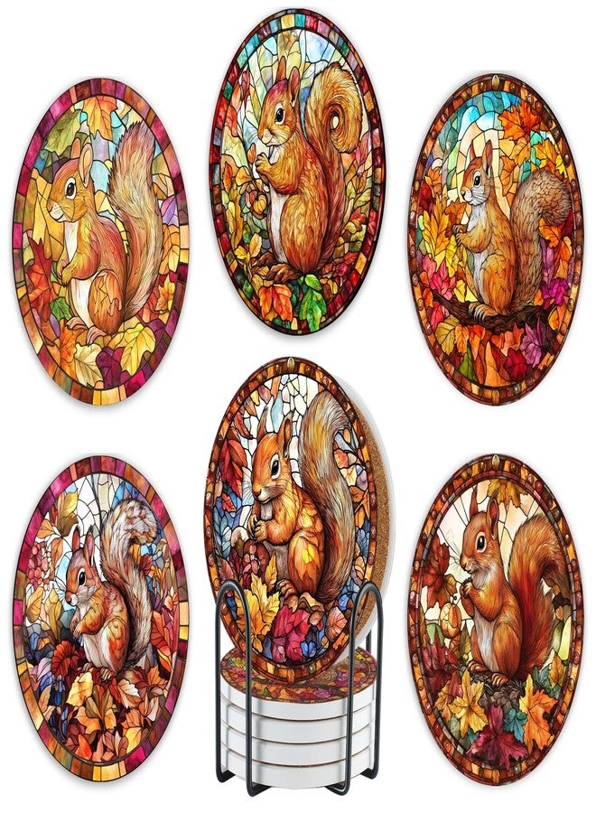 Onebttl Squirrel Gifts for Women, Squirrel Gifts for Sqirrel Lover Merch Coaster, Set of 6, Ceramic, Absorbent with Cork Base - Image 1