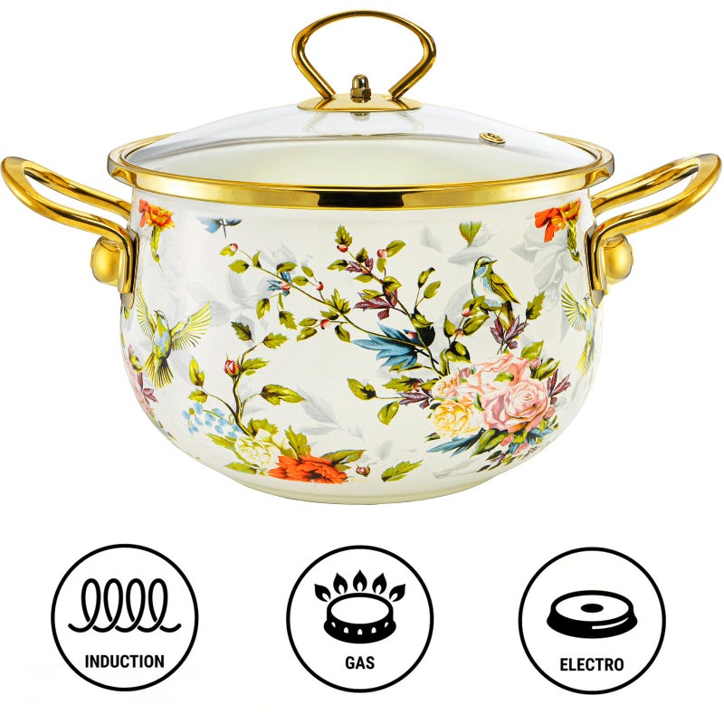 SOUJOY 2.8 Quart Enamel Cooking Pot with Lid, Vintage Soup Pot, Floral Stew Bean Simmer Pot with Handle for Kitchen, Safe for Induction Cookers, Gas Stove - Image 5