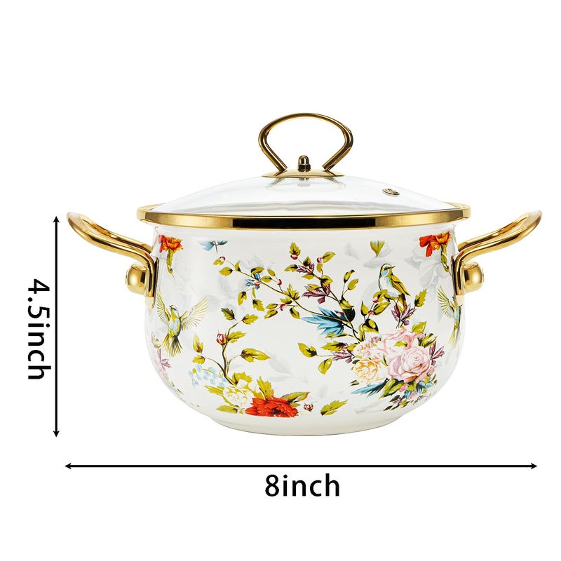 SOUJOY 2.8 Quart Enamel Cooking Pot with Lid, Vintage Soup Pot, Floral Stew Bean Simmer Pot with Handle for Kitchen, Safe for Induction Cookers, Gas Stove - Image 2