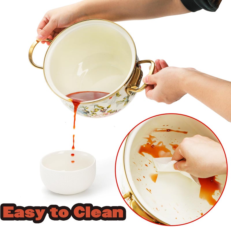 SOUJOY 2.8 Quart Enamel Cooking Pot with Lid, Vintage Soup Pot, Floral Stew Bean Simmer Pot with Handle for Kitchen, Safe for Induction Cookers, Gas Stove - Image 4