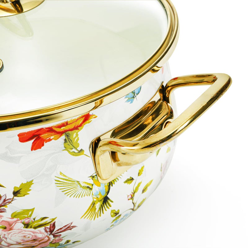 SOUJOY 2.8 Quart Enamel Cooking Pot with Lid, Vintage Soup Pot, Floral Stew Bean Simmer Pot with Handle for Kitchen, Safe for Induction Cookers, Gas Stove - Image 3