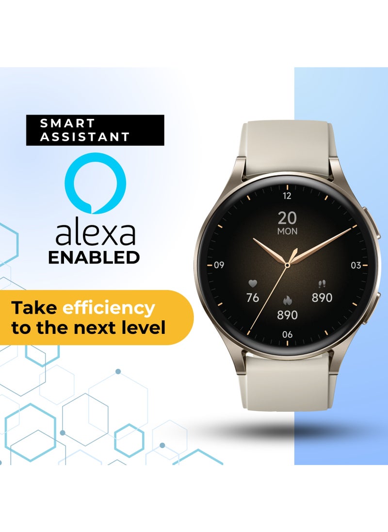 GRABIT - G-GLITZ Smartwatch AMOLED Display & Alexa features a 1.32” Super AMOLED display, Bluetooth calling, and Alexa voice assistant for hands-free use. With 110+ sport modes, heart rate monitoring, and women’s health tracking, it’s built for fitness and lifestyle. A 300mAh battery offers 35-day standby, and the IP68 aluminum alloy body ensures durability. Compatible with iPhone, Samsung, OnePlus, Xiaomi, Huawei, Google Pixel, and more. - Image 1