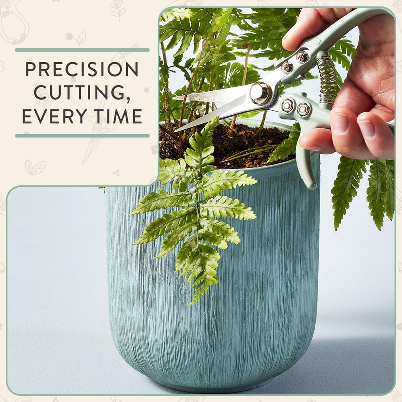 Modern Sprout مقص تقليم، مقص قص الأعشاب، أدوات حديقة خفيفة الوزن مع قفل سهل، مقصات حديقة لقص الزهور، شفرة من الفولاذ الكربوني + حافظة قابلة لإعادة الاستخدام (أخضر، 1-عبوة) - Image 3