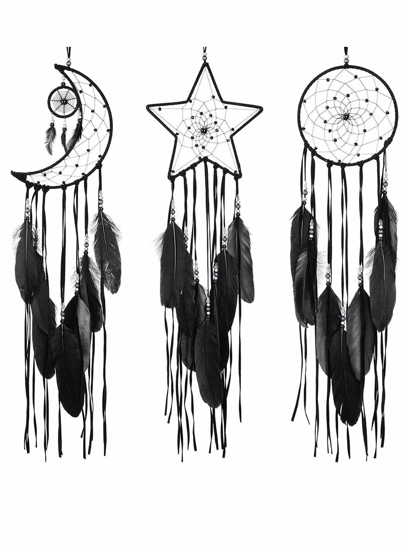 Y&D Dream Catcher 3Pack Handmade Feather Catchers Chic Bohemian Home Decor Wall Hanging Sun Moon Star Decoration Craft Gift Bedroom - Image 1